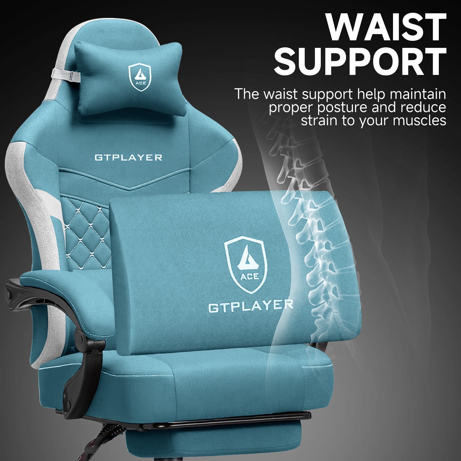 GTPLAYER Gaming Chair, Fabric Ergonomic Office Chair with Footrest and Lumbar Suppor for Adult, Oceanblue
