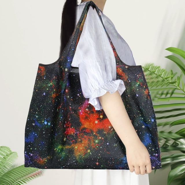 Bolsa de compras plegable de gran capacidad, bolsa de tela de poliéster, bolsa de almacenamiento portátil de mano.