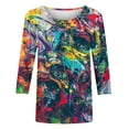 thumbnail image 4 of Women's Tie Dye Ombre Spring Elegant Shirts Summer Clothes for Teen Girls Vintage Round Neck Blouse 3/4 Sleeve Loose Fit Flowy Tunic Tops Dressy Casual Tops Fashion 2024 Multicolor T Shirts L, 4 of 5