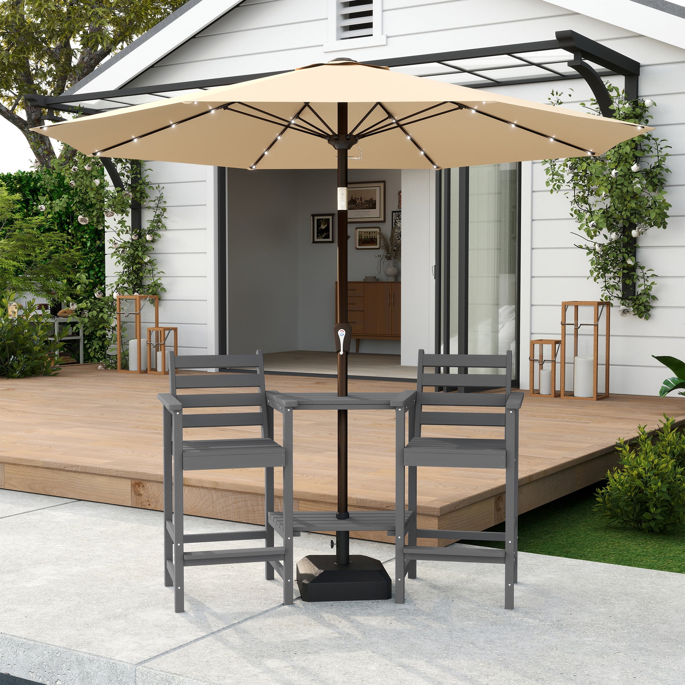 AreShark HDPE Tall Adirondack Chair Set with Removable Double Trays (Set of 2) -Gray
