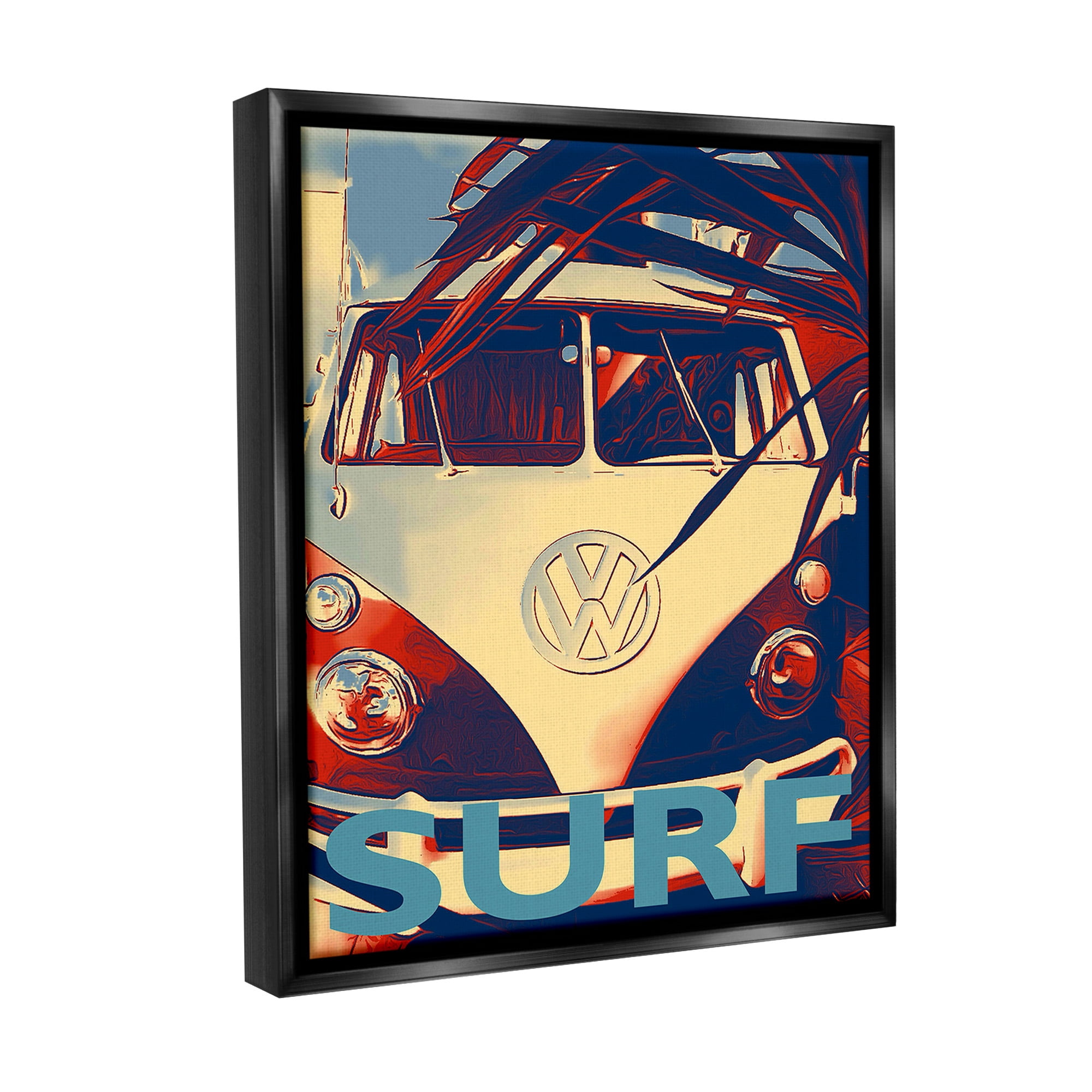Stupell Industries Vintage Surf Van Transportation Painting Black Floater Framed Canvas Art Print Wall Art, 25 x 31