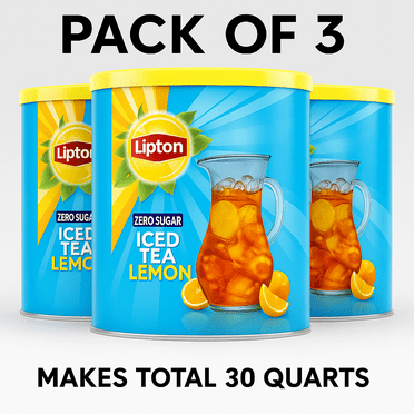 Lipton Diet Lemon Iced Tea Mix, Sugar-Free, with Caffeine, Made from Real Tea Leaves – Pack of 3 (10 Quarts Each), Total 30 Quarts – Zero Sugar, Naturally Flavored, Refreshing Instant Tea, Value Pack