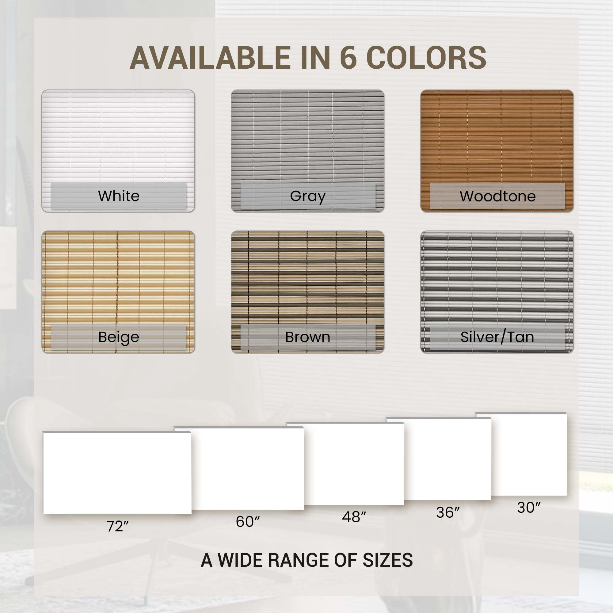PowerSellerUSA Oval Cordless Blinds, Roll-Up Roller Shades for Windows and Doors, Light Filtering and Shades Privacy Window Treatment for Home - 48" (Width) x 72" (Length) Brown