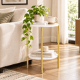 thumbnail image 3 of Real Sintered Stone Sofa Side Coffee Table Double Tiers Round Table Gold Frame, 3 of 13