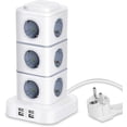 thumbnail image 1 of Multiprise Verticale, 12 Prises avec 4 Ports USB, Multiprise Verticale avec Parasurtenseur pour Maison Bureau, Rallonge 3m (2500W/10A), 1 of 4