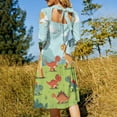 thumbnail image 5 of Cute Dinos in Sunny Field Womens Summer Dress Tie Back A Line Flare Dress, 5 of 9