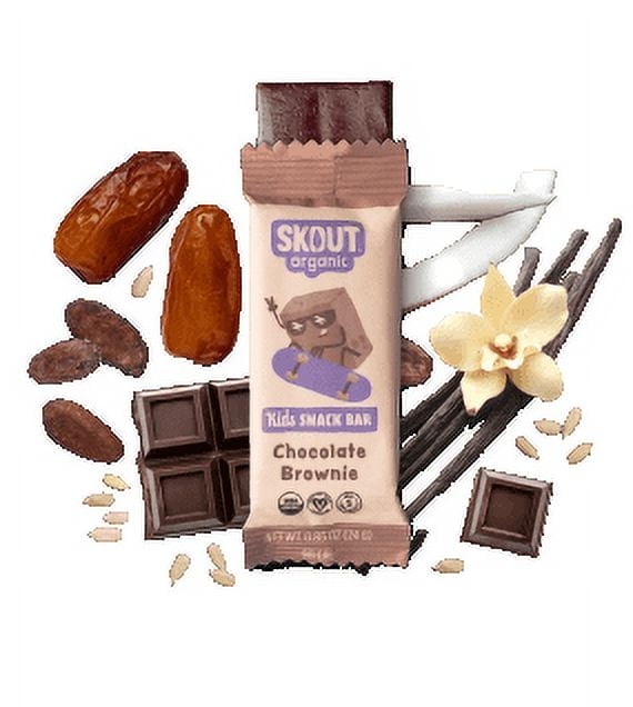 Skout Organic Chocolate Brownie Kids Snack Bars (18 Pack) | Organic Kids Snack Bars | School Snacks & Lunch Snacks | No Refined Sugar | Vegan | Gluten, Dairy, Peanut, Seed Oil Free
