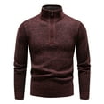 thumbnail image 5 of ohmzyzo Mens Fleece Lined Knit Sweaters Quarter Zipper Stand Collar Sweater Long Sleeve Winter Warm Pullover Tops Wine Red XL, 5 of 5