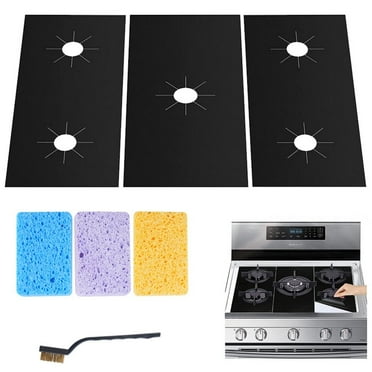 3PCS Stove Cover Kit, Stove Covers, Heat-Resistant Stove Protectors for Gas Range, 0.5mm Reusable Gas Stove Burner Covers with Sponges, Non-Stick Washable Gas Stove Covers