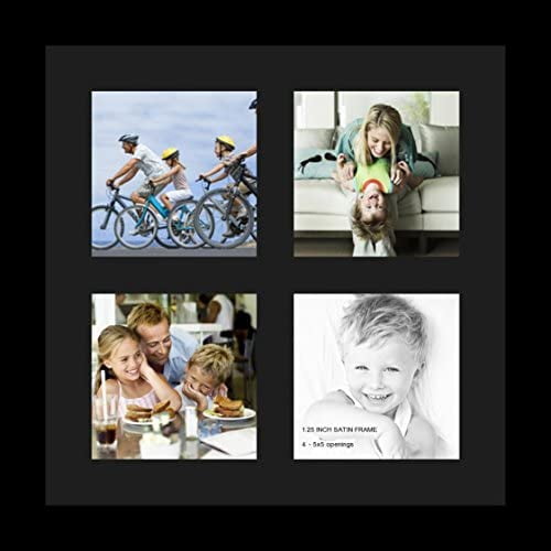 collage photo frame single mat with 4-5x5 openings and black frame.