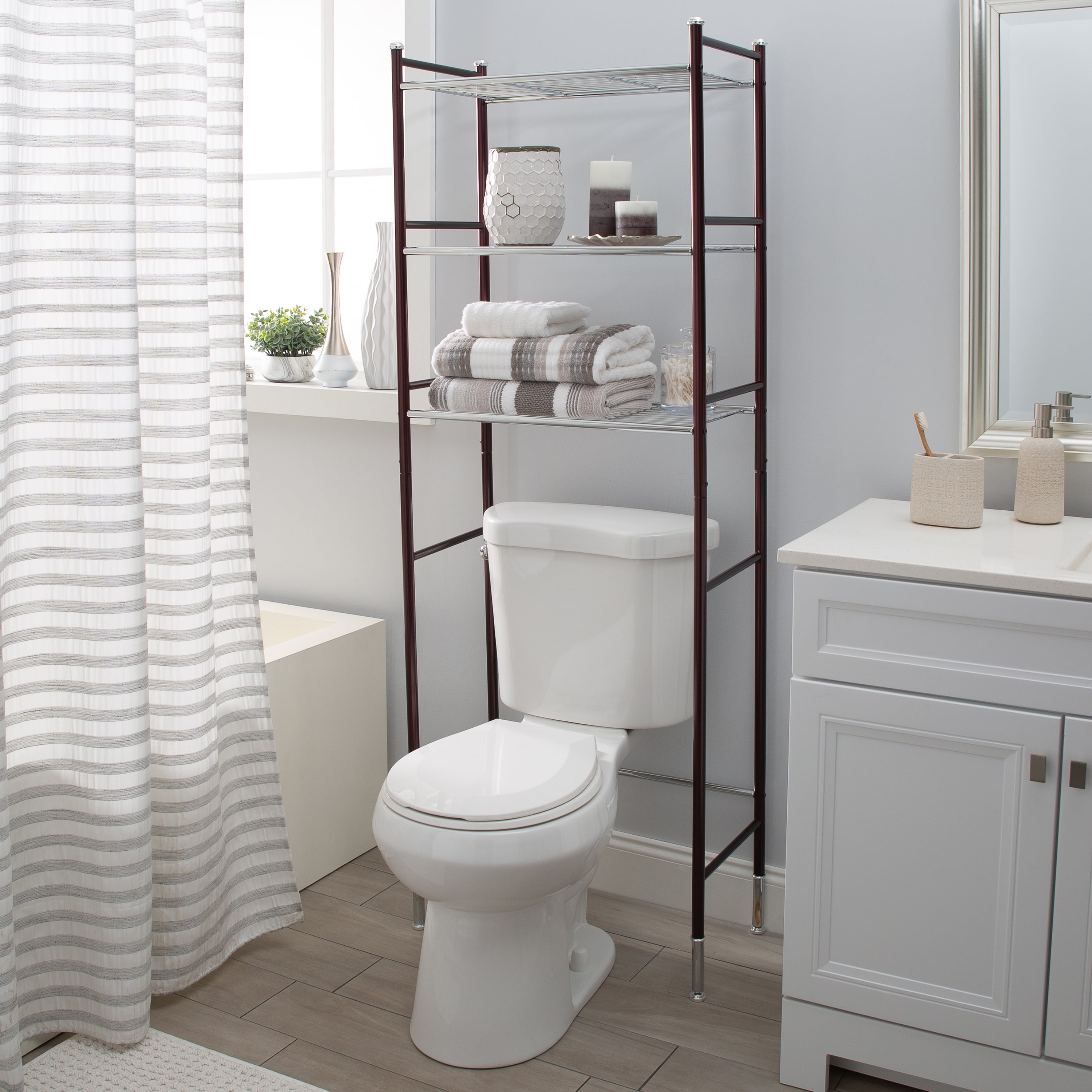 Organize It All 3 Shelf Duplex Line Steel Tube over the Toilet Space Saver Storage Shelf Unit