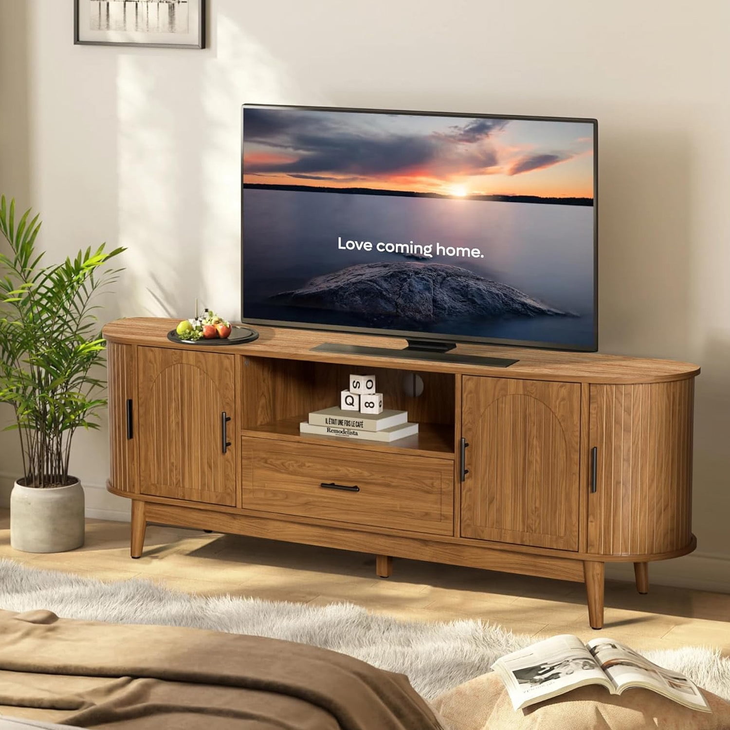 TV Stand for TVs up to 70", 63" Entertainment Center with Sliding Doors, Media Console Table for Living Room