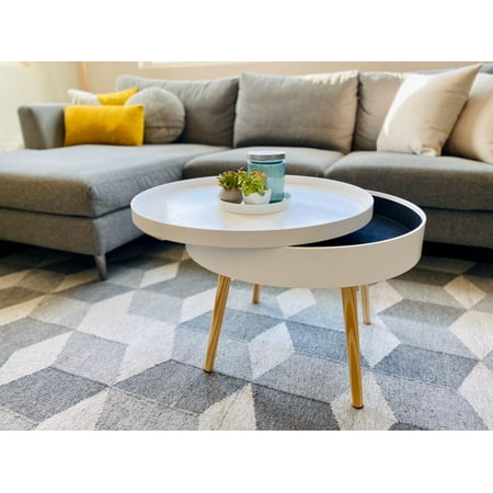 Zoe Mid-Century Round Coffee Table with Storage, White - Walmart.com