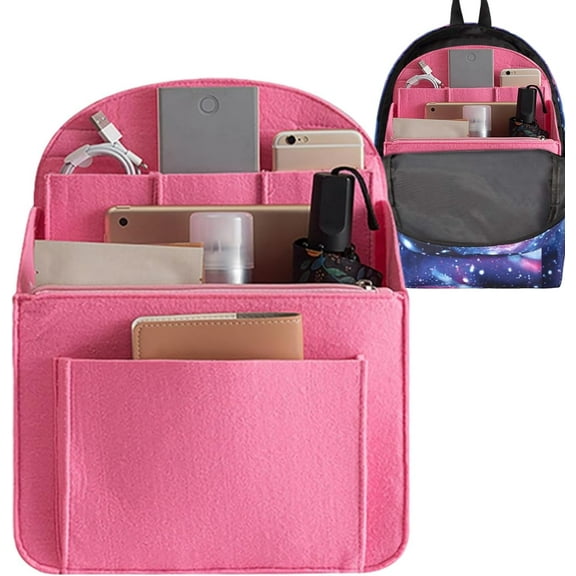 Backpack Organizer Insert, Shoulder Bag Organizers Insert, Felt Backpack Organizer Liner In Bag With Multi-Pockets For Cosmetics Phone Books Umbrellas Tablet(Pink-large)