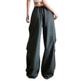 thumbnail image 6 of Street Retro Hip-Hop Casual Pants Women's Elastic High Waist Slim Pocket Splicing Straight Leg Pants-Gray-L, 6 of 6