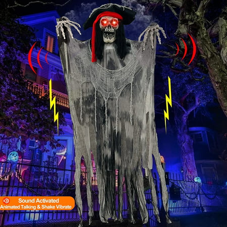 70 Inch Halloween Hanging Animated Talking Pirate Ghost tion Light up ...