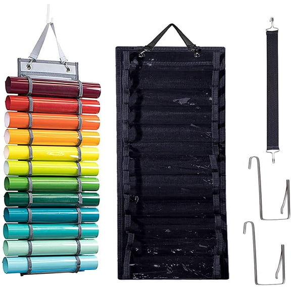 Miuline Vinyl Storage Organizer Wall Mount/Hanging Over The Door Vinyl Roll Holder with 2 Hook Craft Vinyl Roll Keeper for Craft Room Closet Studio(Black 12 grid)
