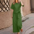 thumbnail image 2 of Dazajoo Two Piece Outfit Summer Plus Size Sets for Women Casual Cotton Linen Outfits Oversized Solid Color Short Sleeve Round Neck T Shirt and Wide Leg Palazzo Pants for Women 2024,Green,M, 2 of 6