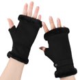 thumbnail image 2 of Windproof Gloves Winter Half Finger Gloves Plush Fabric Soft Warm Korean Style Windproof Cold proof Velvet Anti slip 1 Pair Women Winter, 2 of 5
