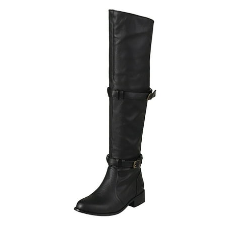 GHSOHS Cowboy Boots for Women Ankle Boots White Boots for Women Solid Leather Reversible Belt Buckle Decoration Thick Heel Long Sleeve Knee Over Boots Rain Boots Dress Shoes Combat Boots Size 40