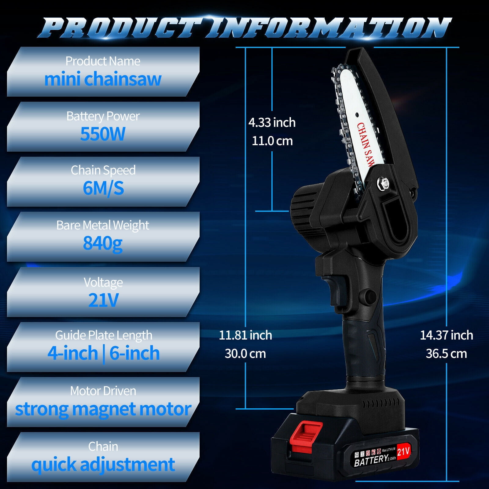 Mini Chainsaw 6-Inch with 2 Battery, Cordless Power Chain Saws, Handheld Small Chainsaw for Wood Cutting Tree Trimming