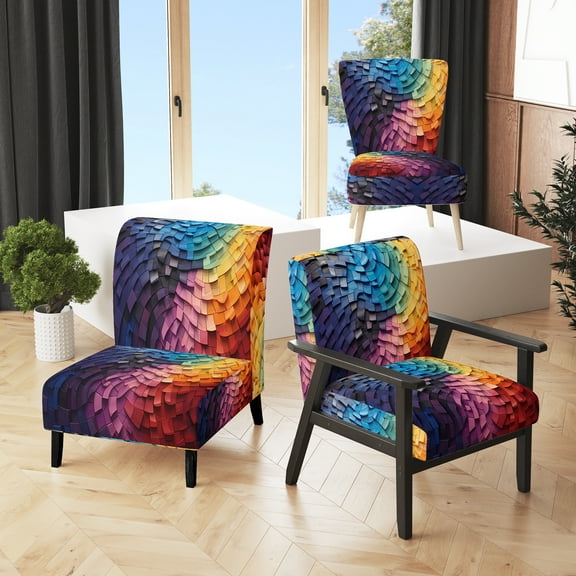 Designart "Abstract Rainbow Colorful Arch composition" Multi-Color Modern Upholstered Accent Chair - Traditional Arm Chair For Living Room