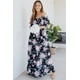thumbnail image 4 of ABPHQTO Vestido largo de cintura alta con busto fruncido y estampado floral negro para mujer, 4 of 5