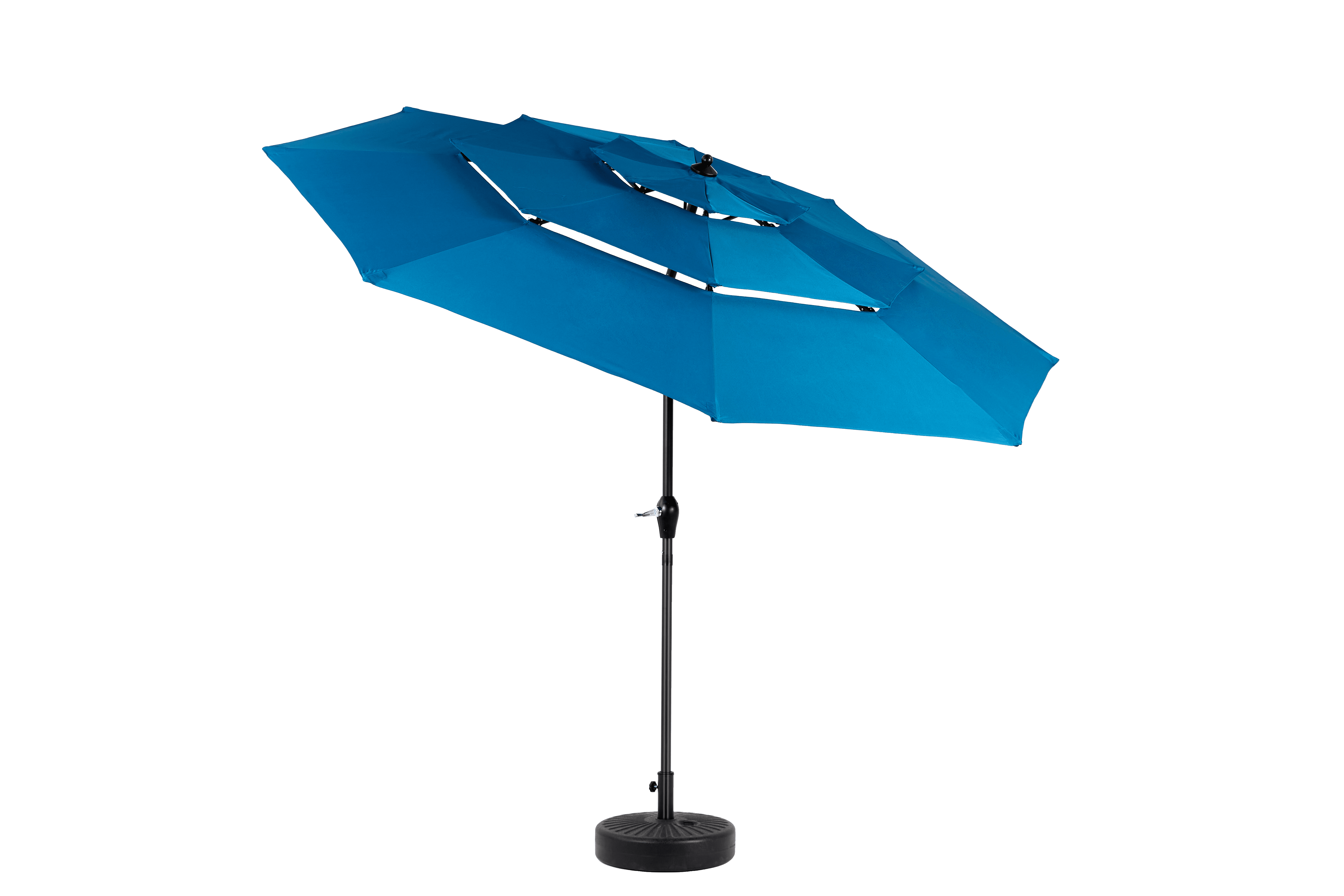 Aluminum 3-Tier Auto-Tilt Outdoor Patio Umbrella 10-Foot, Market Cantilever Umbrella for Pool and Deck with Crank, Dark Blue