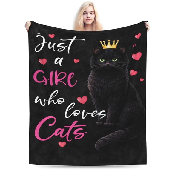 Girl Loves Cats Blanket, Valentines Day Cat Lover Gift Soft Cozy Plush Flannel Blanket for Sofa Couch Bed Bedroom Decor 50x40