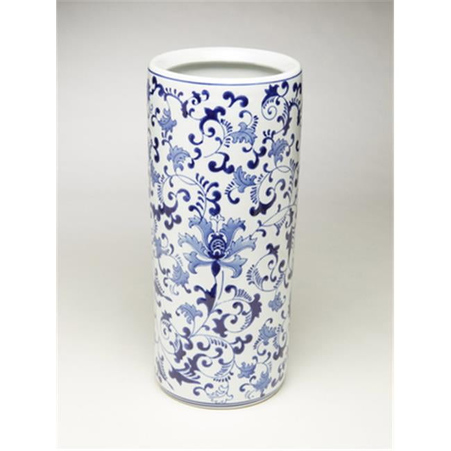 Classic Blue and White Floral 24 Porcelain Umbrella Stand Bird Design