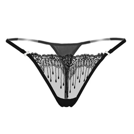 - Women Girl's Transparent Embroidery Panties Low Waist Thongs G Strings Briefs Underwear