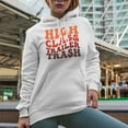 thumbnail image 2 of High Class Trailer Trash, Groovy Retro Wavy Text Merch Gift, White Hooded Sweatshirt or Hoodie, Medium, 2 of 5