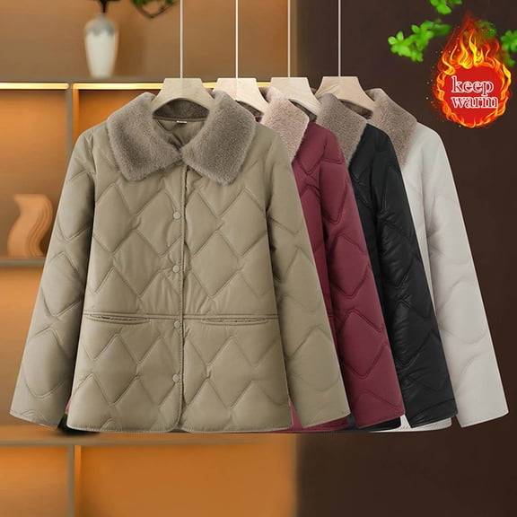 Women's Winter Thin Warm Jacket Coat Outerwear, Thermal Lightweight Casual Long Sleeve, Windproof Puffer Jacket for Cold Weather, Holiday Gift | CSEONE,Beige XL