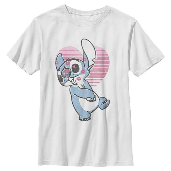 Boy's Lilo & Stitch Valentine's Day Kissy Face Graphic Tee White Small