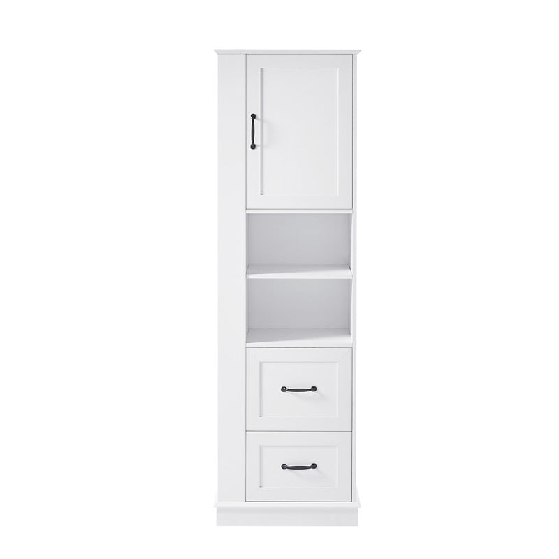 Freestanding Bathroom Storage Cabinet, Pantry Sideboard Storage Cabinet with Side Hooks, Drawers & Adjustable Shelf