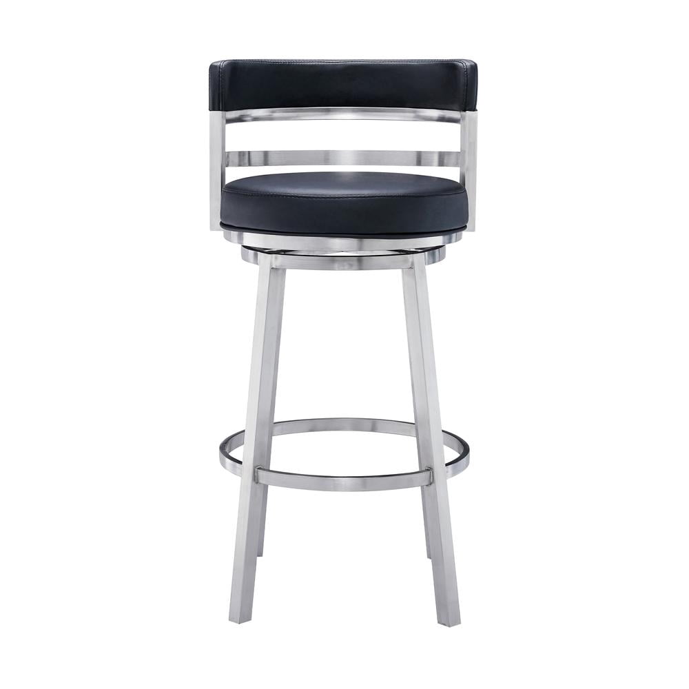 Madrid Bar Stool 30" Seat Height Swivel with Brushed Stainless Steel and Black Faux Leather