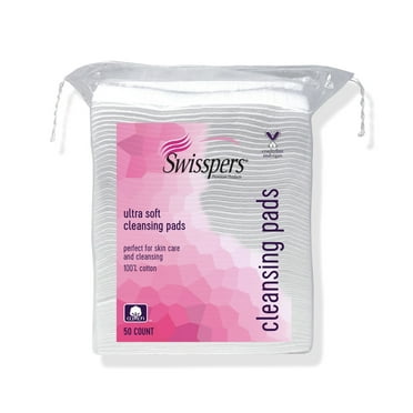 Swisspers Premium Ultra-Soft Cleansing 100% Pure Natural Cotton Pads, Larger & Thicker Rectangular Design, Strong, Absorbent, Versatile, Vegan, Cruelty-Free, 50 Pads