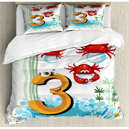 Number King Size Duvet Cover Set Sea Animals Crabs Coral Reef