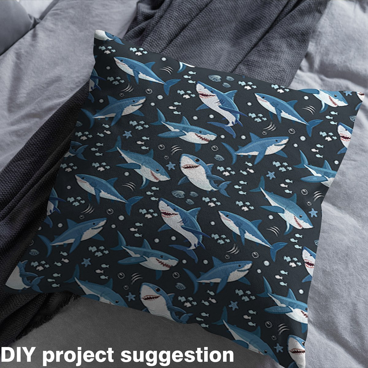 Manfei Kids Funny Shark Fabric by the Yard (2 Yards), Ocean Fish Decorative Fabric by the Yard, Sea Animal DIY Fabric