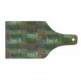 thumbnail image 1 of Geometric Cutting Board, Abstract Grunge Pattern with Folk Rainbow Ornament Squares Distressed Backdrop, Tempered Glass Cutting and Serving Board, Wine Bottle Shape, Multicolor, by Ambesonne, 1 of 1