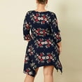 thumbnail image 4 of Leutsin Women Plus Size Flower Print Lrregular Skirt Three-Quarter Sleeve Dress Plus Size, 4 of 8