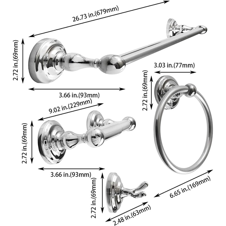 4-Piece Luckup Bathroom Towel Bar Set – Heavy Duty Stainless Steel, Polished Chrome Finish