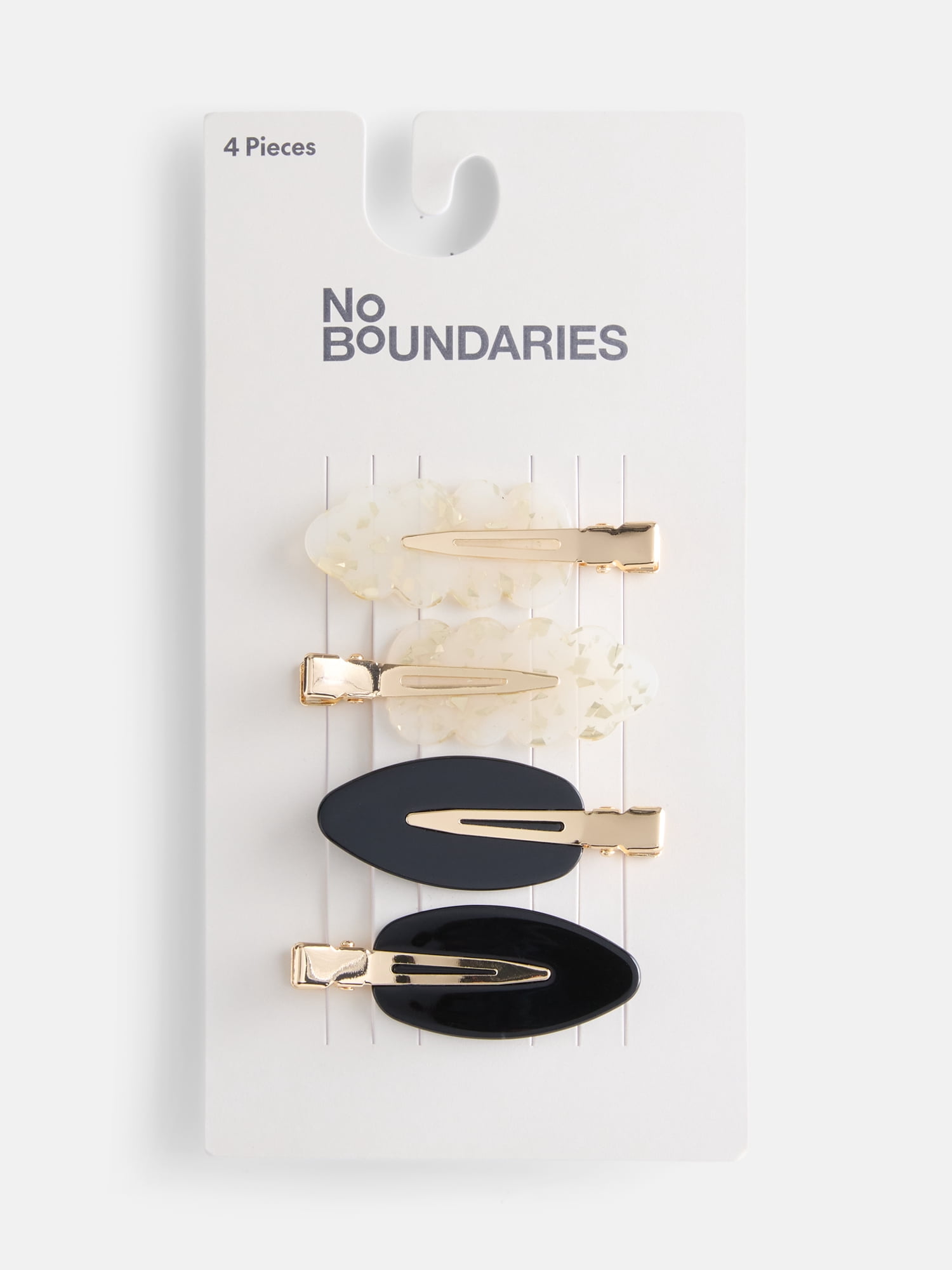 No Boundaries Women's Sculpted Creaseless Hair Clip Set, 4-Pack, Ivory/Black