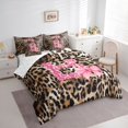 thumbnail image 3 of Homewish Fashion Leopard Print B Twin Bedding Sets 7-Piece for Women, Princess Ribbon Bowknot Bedding Comforter Set, Brown Pink Cartoon Reversible Sheet Sets, Ultra Soft Bedroom Decor, 3 of 7