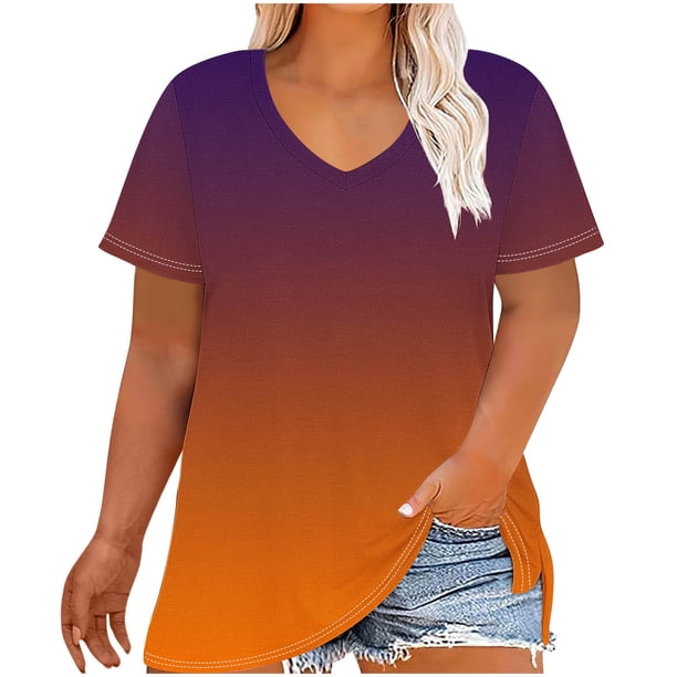 Camiseta de Base de Impresión de Manga Corta con Cuello en V para las Mujeres, Más Tamaño Estante de Imitación Casual Superior