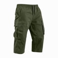 thumbnail image 4 of Domuza Mens Capri Long Cargo Shorts Drawstring Below Knee Shorts 3/4 Summer Casual Outdoor Hiking Shorts with Pockets Army Green S, 4 of 6