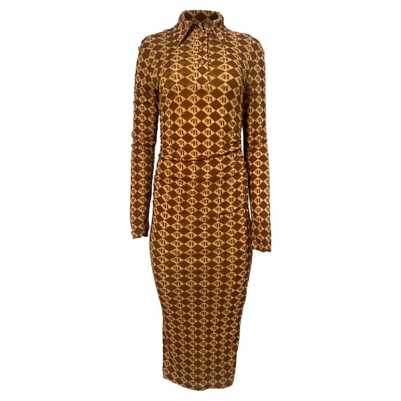 Pre-Owned Nanushka Monogram Print Midi Dress in Brown Recycled Polyester