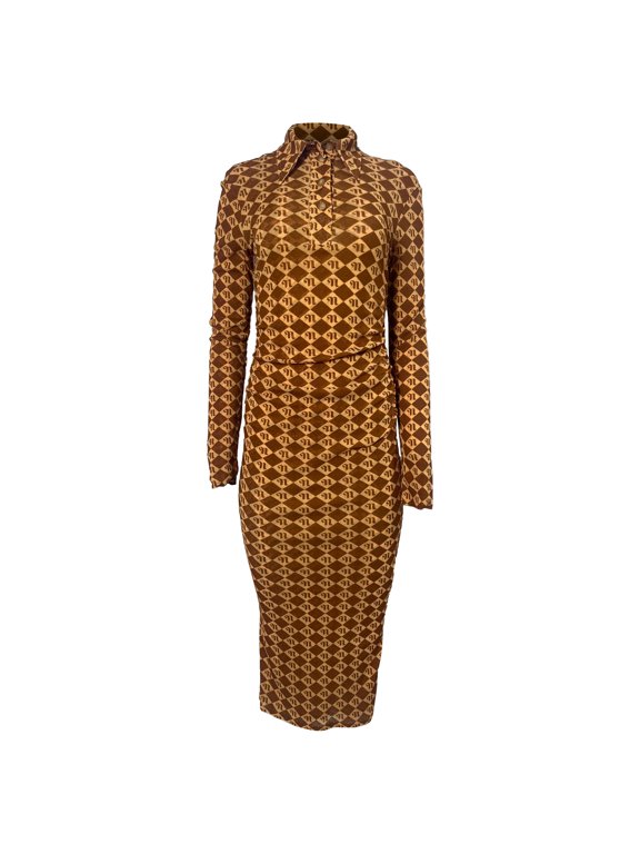 Pre-Owned Nanushka Monogram Print Midi Dress in Brown Recycled Polyester