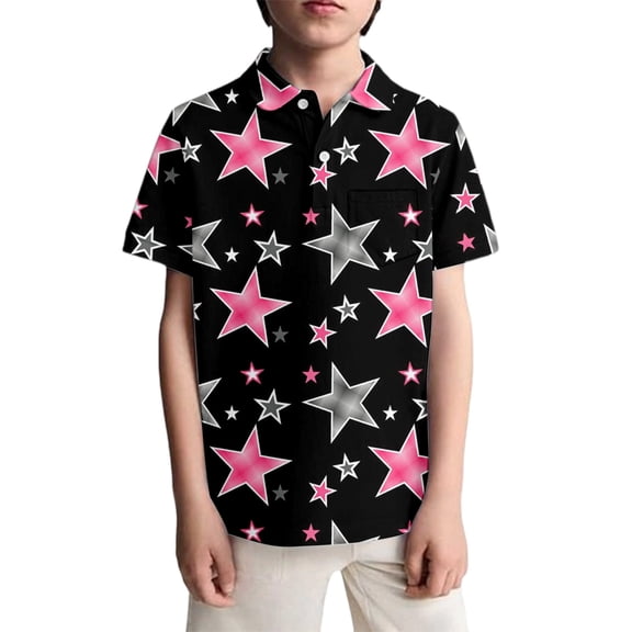 Kiijoy Toddler Boys Star Print Short Sleeve Polo Shirt Summer Casual T Shirt, Sizes 3-4