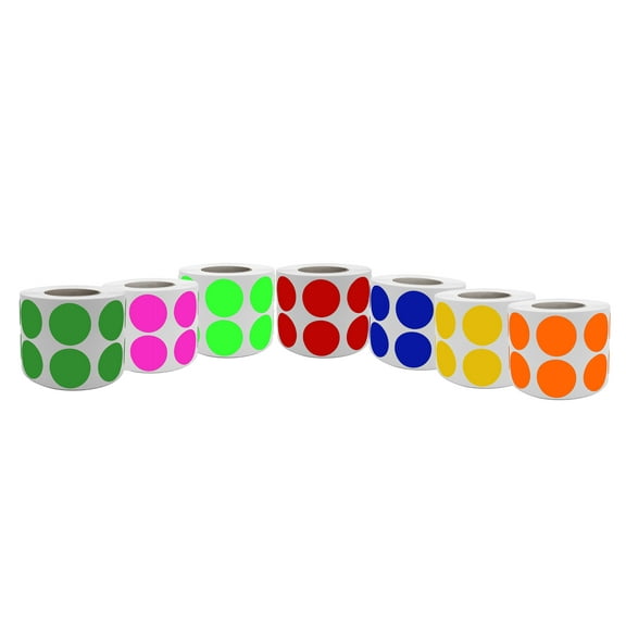 Label roll Sticker in 7 Assorted Colors 3/4" Diameter - Color Stickers dots (1.9cm) 19mm - 7 Rolls - 7350 Pack by Royal Green